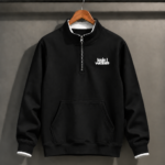 Mens Winter Half Metal Jipper Pullover Sweatshirt-Black