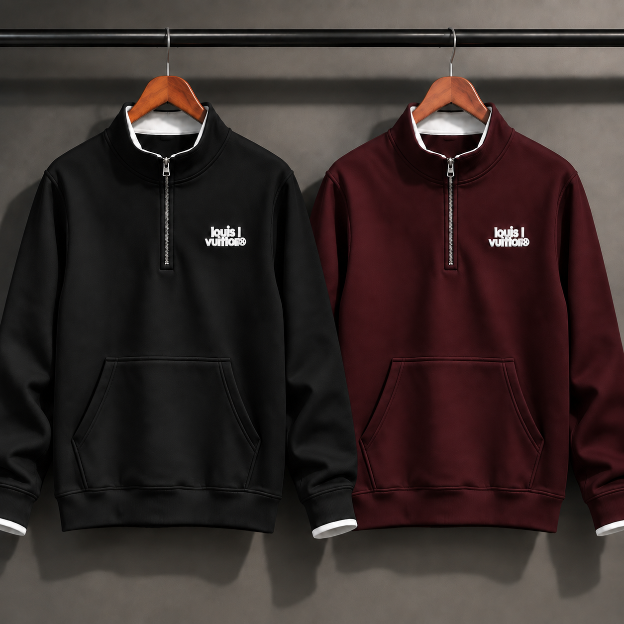 ChatGPT Image Sep 9, 2026, 11_38_24 PM Mens Winter Half Metal Jipper Pullover Sweatshirt(2 Pics)-Black,Maroon - Image 1
