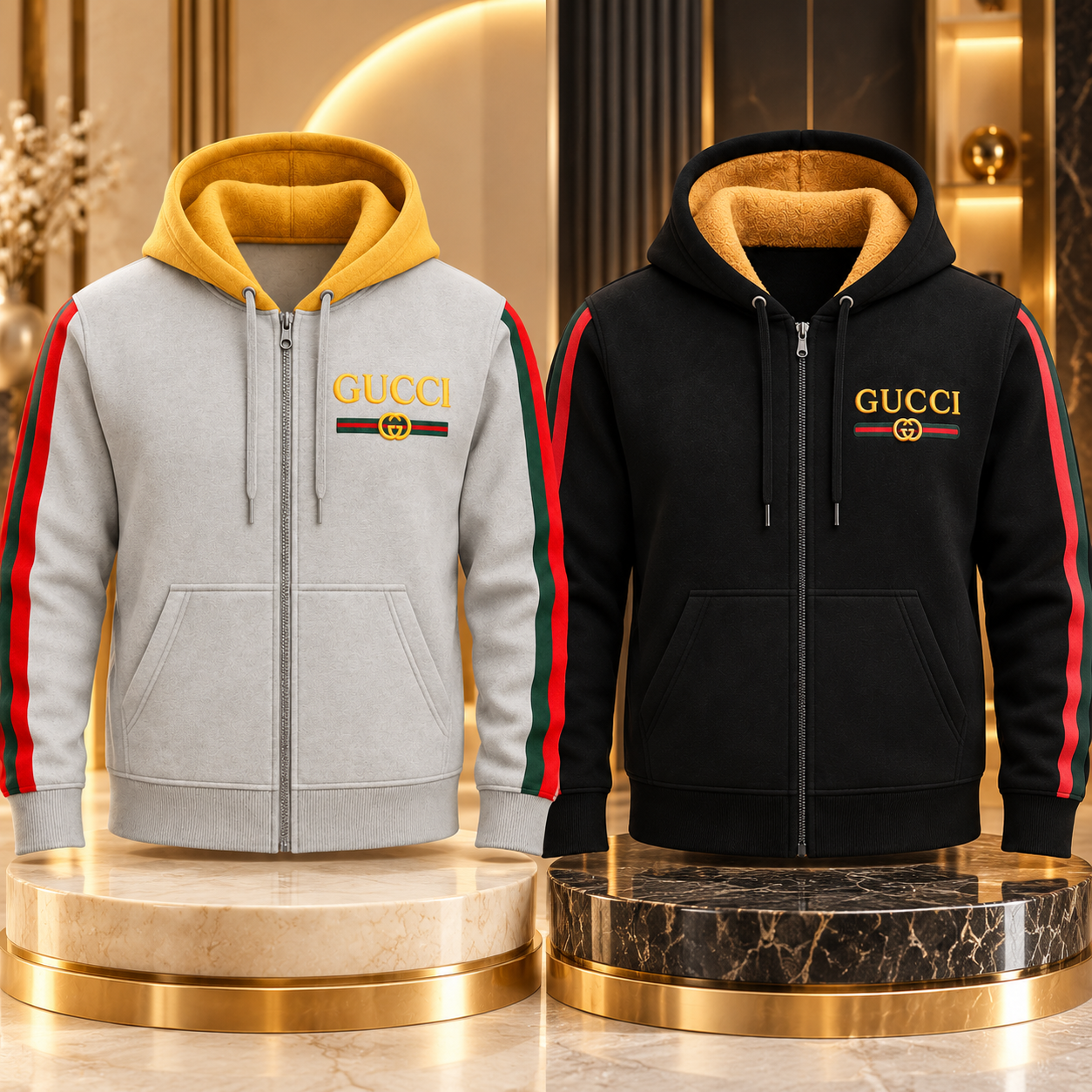 Luxury Gucci Hoodie Showcase 2 Pics Mens Premium Quality Hoodi(Black,Ash) - Image 1