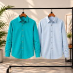 2 PicsPremium Oxford Cotton Formal Shirt(Turquoise Blue,Light Blue)